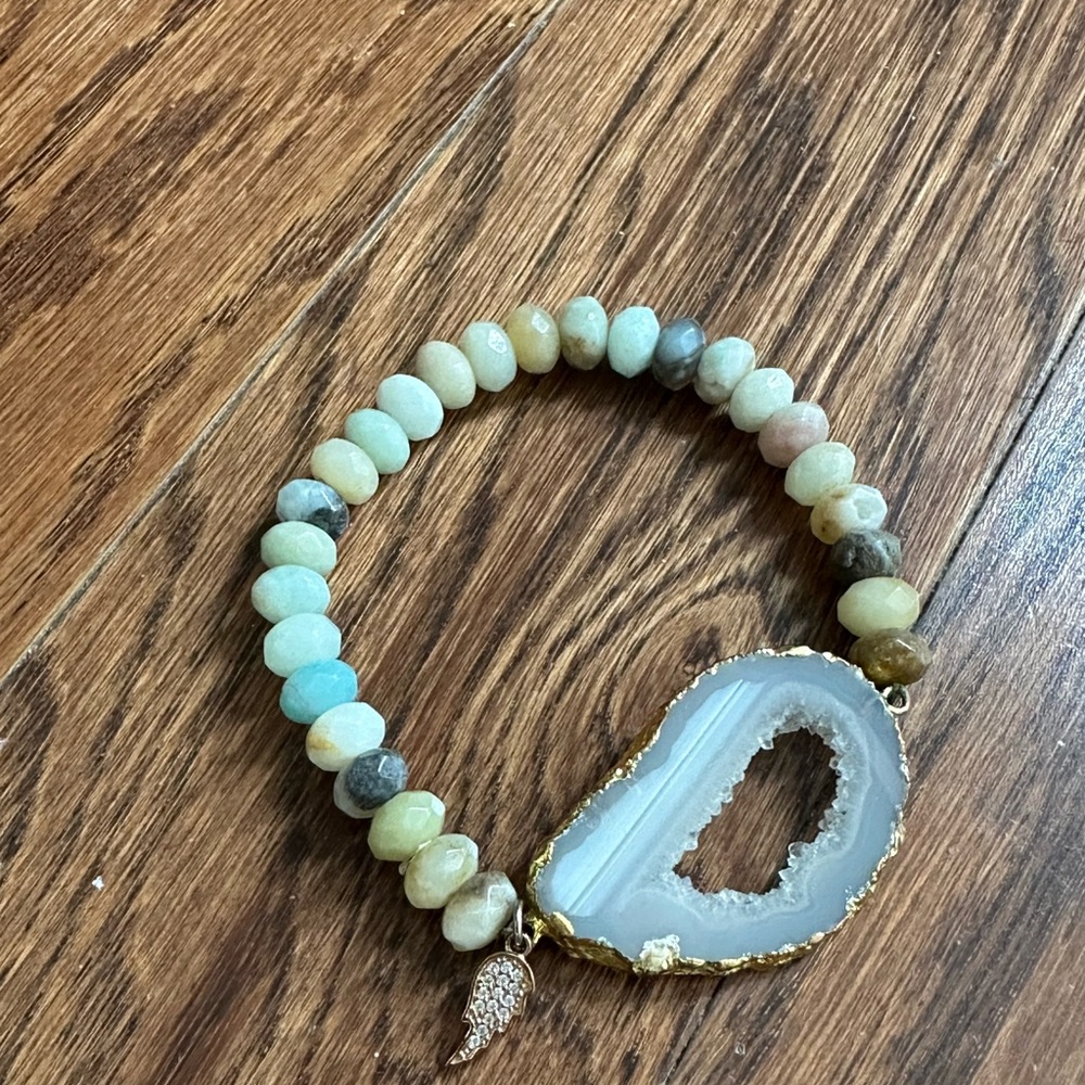 Natural Stone Beaded Bracelet with Agate Slice
